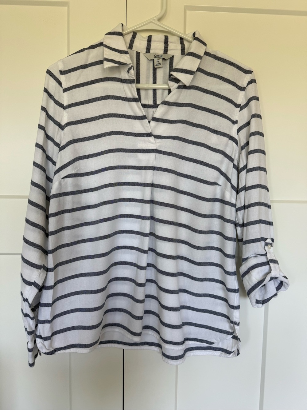croft & barrow White and Navy Striped V-Neck Popover Tunic